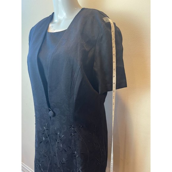 Karin Stevens Women's Skirt Suit Embroidered One Button Short Sleeve Black SZ 12 - Picture 4 of 7